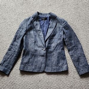 Talbots Classic 100% Linen Lined Single Button Blazer Size 2in Blue